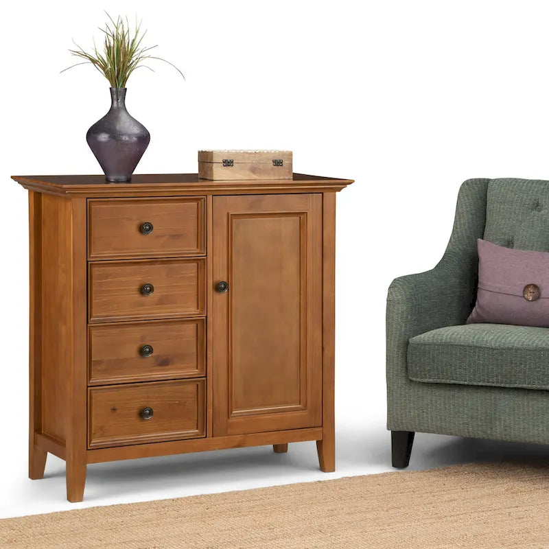 WYNDENHALL Halifax Massivholz 37 Zoll breiter Übergangs-Medien-Aufbewahrungsschrank – 37 B x 17 T x 36 H