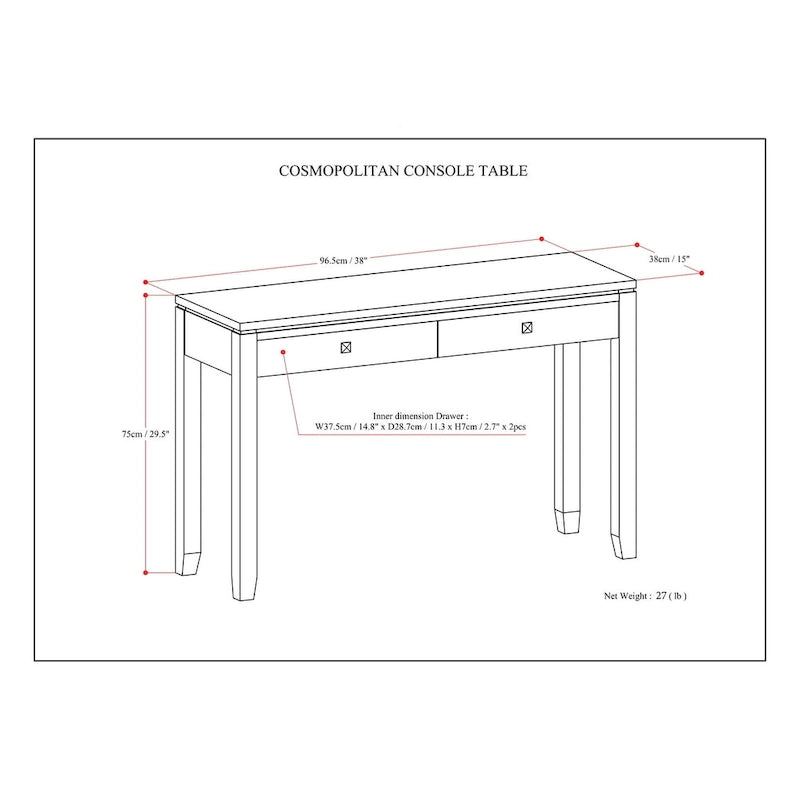 WYNDENHALL Essex Konsole Sofa Tisch aus Massivholz, 38 Zoll breit, Zeitgenössisch – 38 Zoll breit