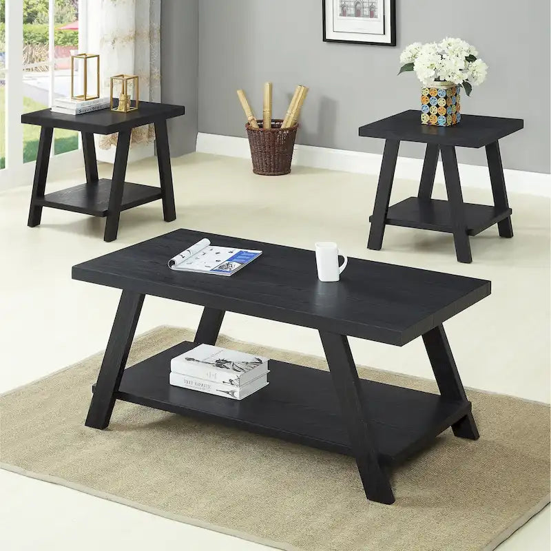 Roundhill Furniture Athens Zeitgenössisches 3-teiliges Tischset mit Regalen aus repliziertem Holz