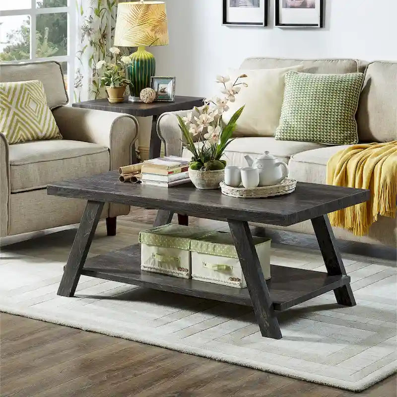 Roundhill Furniture Athens Zeitgenössisches 3-teiliges Tischset mit Regalen aus repliziertem Holz