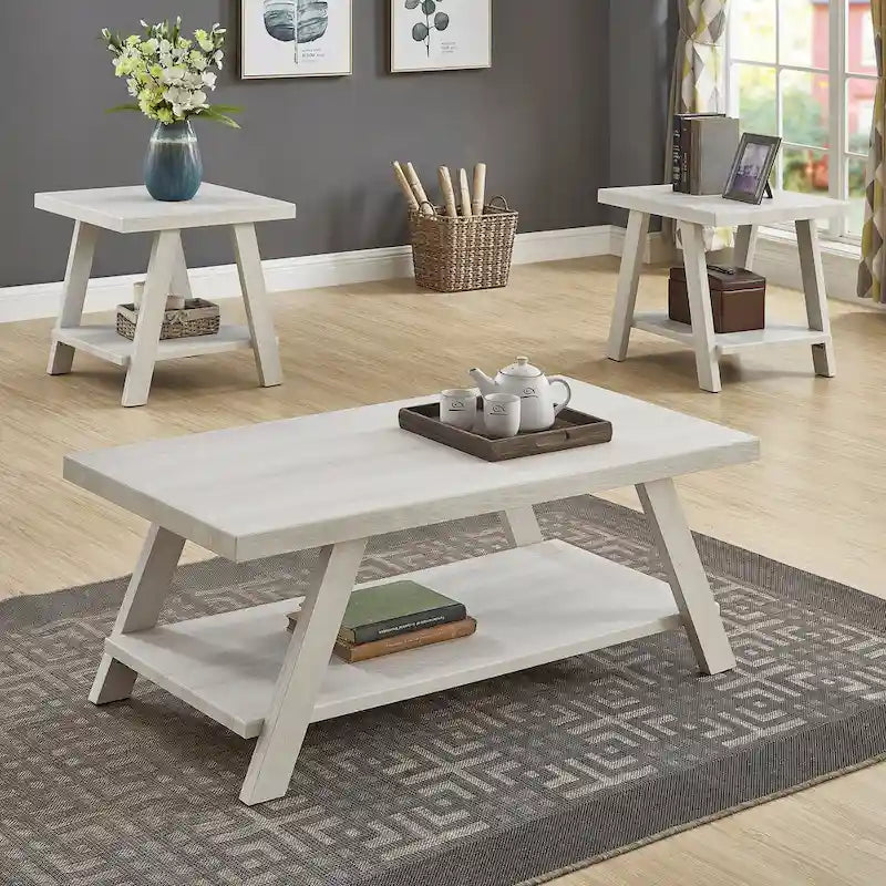 Roundhill Furniture Athens Zeitgenössisches 3-teiliges Tischset mit Regalen aus repliziertem Holz