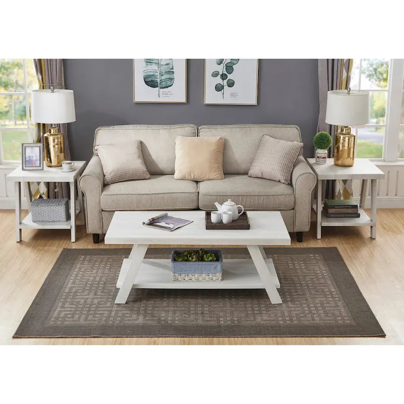 Roundhill Furniture Athens Zeitgenössisches 3-teiliges Tischset mit Regalen aus repliziertem Holz