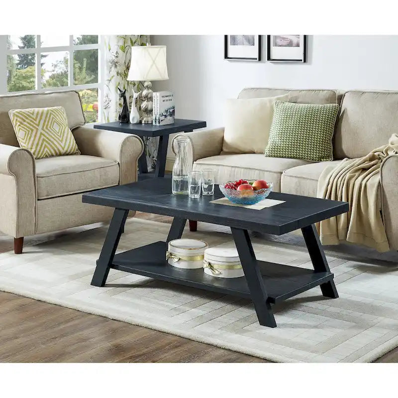 Roundhill Furniture Athens Zeitgenössisches 3-teiliges Tischset mit Regalen aus repliziertem Holz