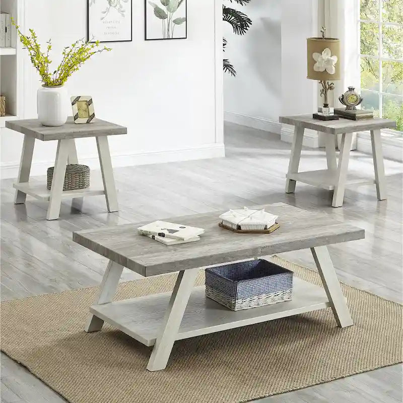 Roundhill Furniture Athens Zeitgenössisches 3-teiliges Tischset mit Regalen aus repliziertem Holz