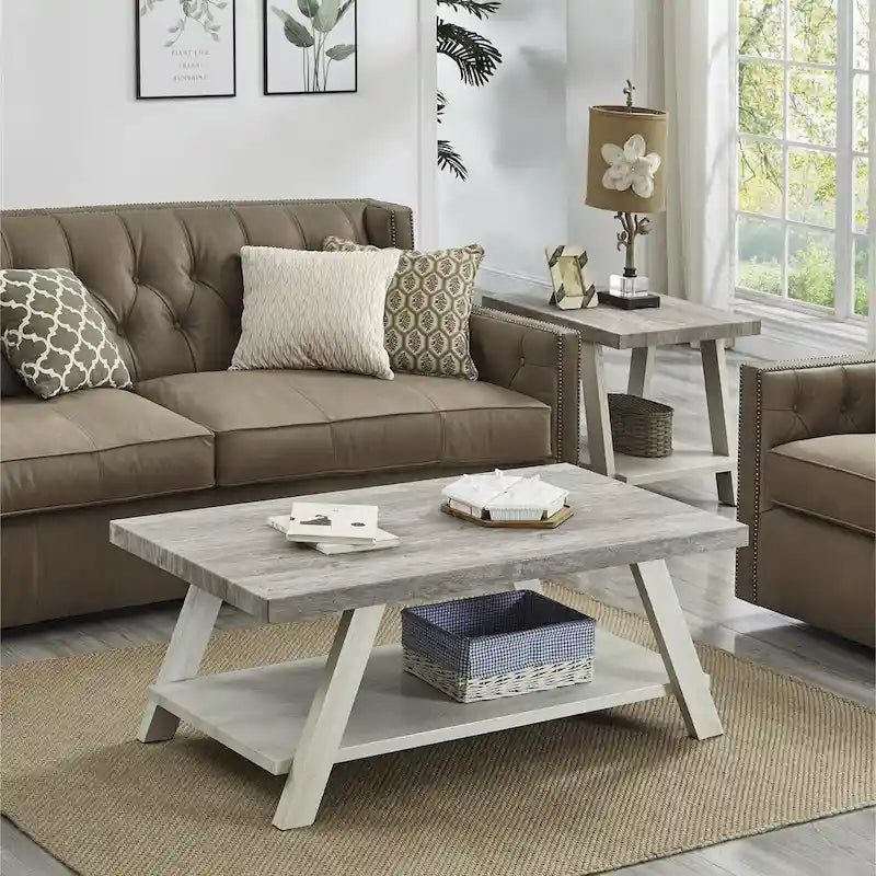 Roundhill Furniture Athens Zeitgenössisches 3-teiliges Tischset mit Regalen aus repliziertem Holz