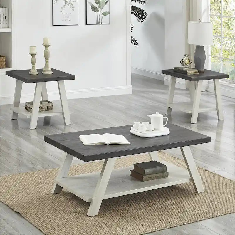 Roundhill Furniture Athens Zeitgenössisches 3-teiliges Tischset mit Regalen aus repliziertem Holz