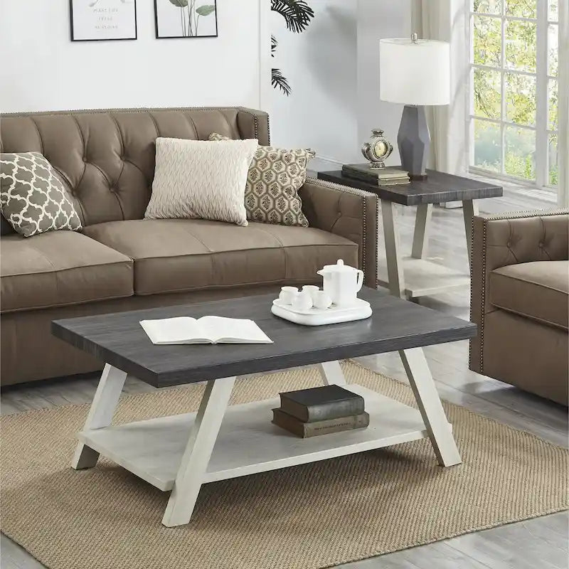 Roundhill Furniture Athens Zeitgenössisches 3-teiliges Tischset mit Regalen aus repliziertem Holz