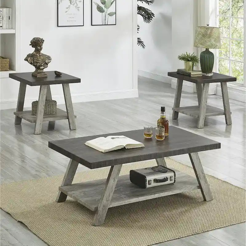 Roundhill Furniture Athens Zeitgenössisches 3-teiliges Tischset mit Regalen aus repliziertem Holz