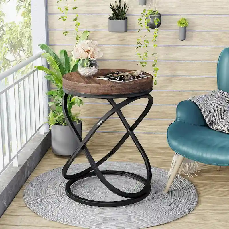 19 Zoll moderner runder Beistelltisch mit Metallgestell für Sofa, Wohnzimmer, Schlafzimmer