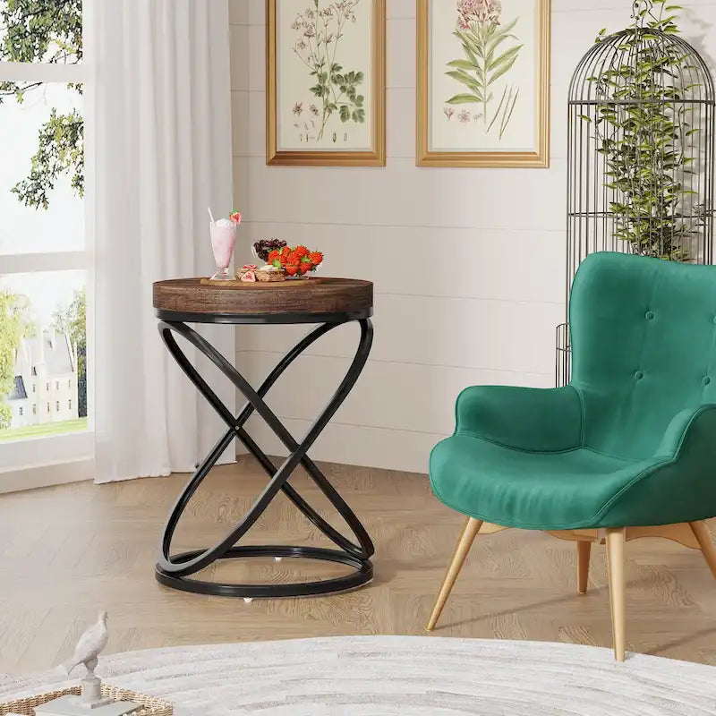 19 Zoll moderner runder Beistelltisch mit Metallgestell für Sofa, Wohnzimmer, Schlafzimmer