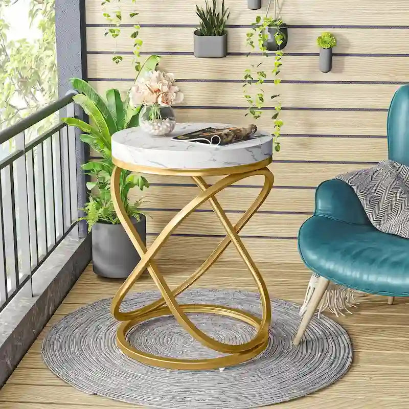 19 Zoll moderner runder Beistelltisch mit Metallgestell für Sofa, Wohnzimmer, Schlafzimmer