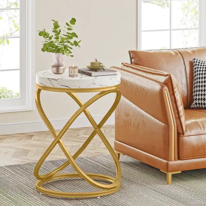 19 Zoll moderner runder Beistelltisch mit Metallgestell für Sofa, Wohnzimmer, Schlafzimmer
