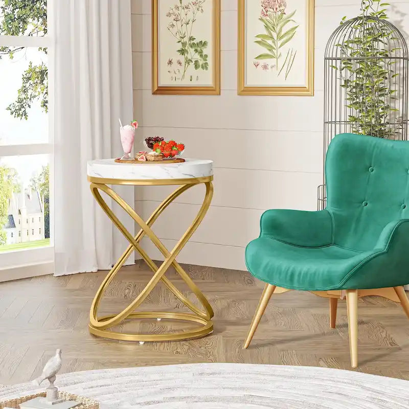 19 Zoll moderner runder Beistelltisch mit Metallgestell für Sofa, Wohnzimmer, Schlafzimmer
