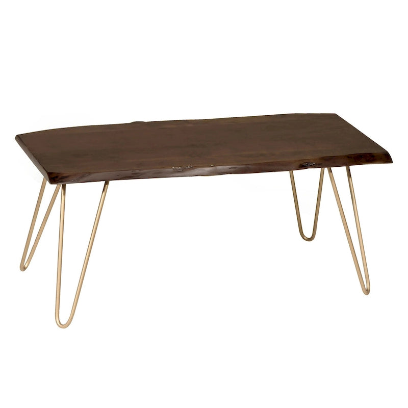 Carolina Living Seti Live Edge Couchtisch/Bank – Ulmenplatte – Goldfuß