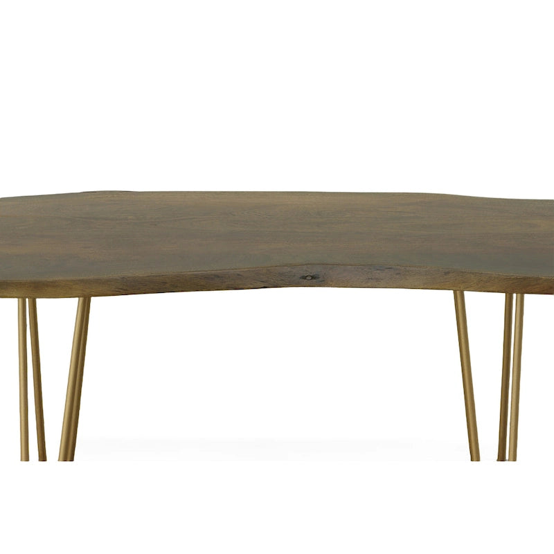 Carolina Living Seti Live Edge Couchtisch/Bank – Ulmenplatte – Goldfuß