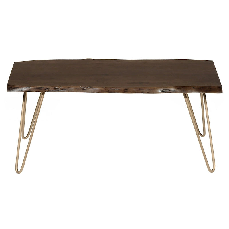 Carolina Living Seti Live Edge Couchtisch/Bank – Ulmenplatte – Goldfuß