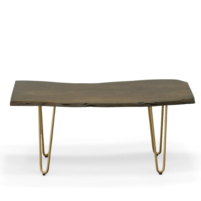 Carolina Living Seti Live Edge Couchtisch/Bank – Ulmenplatte – Goldfuß
