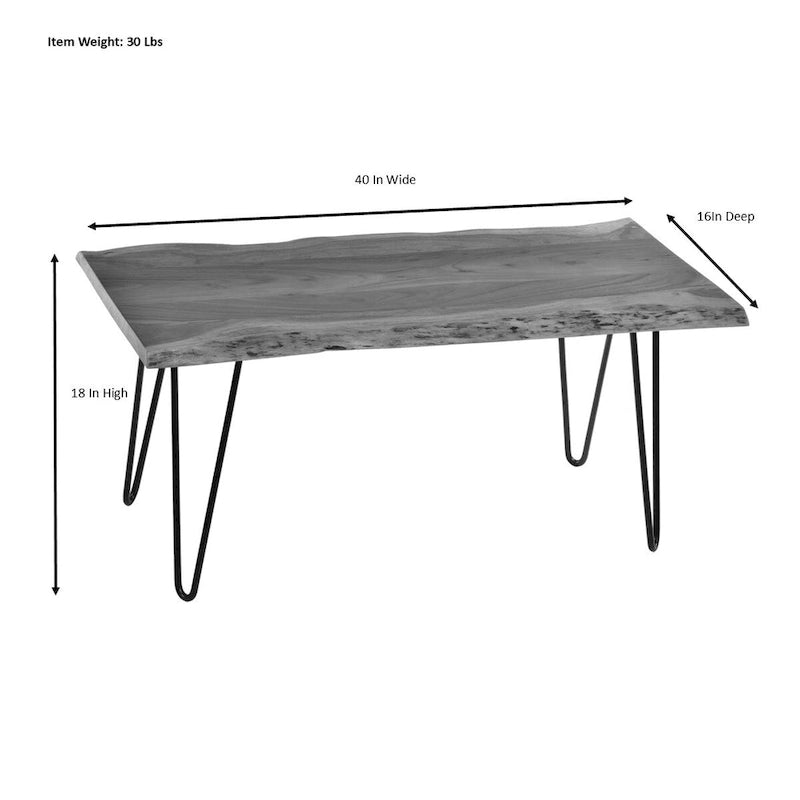 Carolina Living Seti Live Edge Couchtisch/Bank – Ulmenplatte – Goldfuß