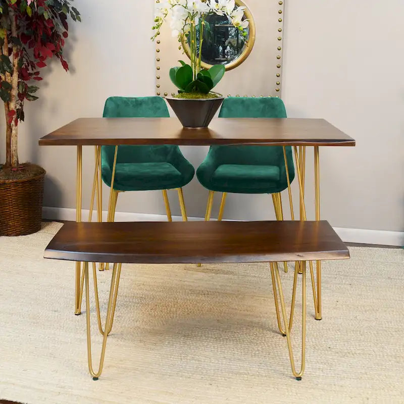 Carolina Living Seti Live Edge Couchtisch/Bank – Ulmenplatte – Goldfuß