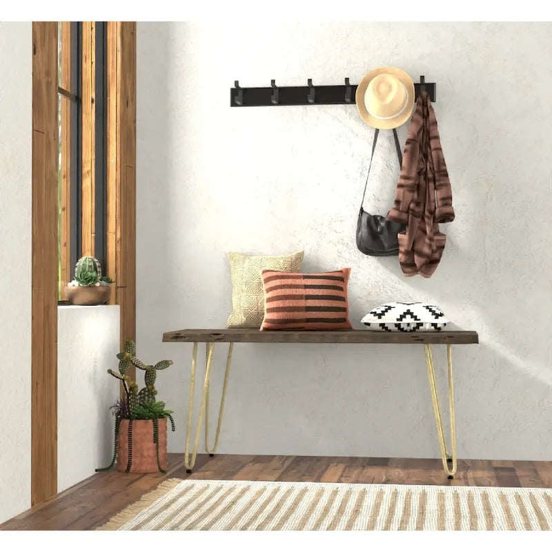 Carolina Living Seti Live Edge Couchtisch/Bank – Ulmenplatte – Goldfuß