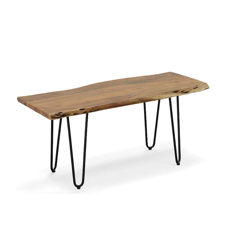 Carolina Living Seti Live Edge Couchtisch/Bank – Ulmenplatte – Goldfuß