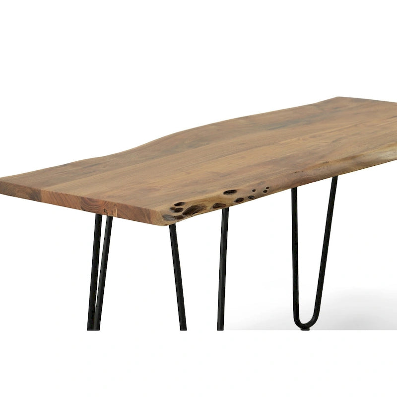Carolina Living Seti Live Edge Couchtisch/Bank – Ulmenplatte – Goldfuß