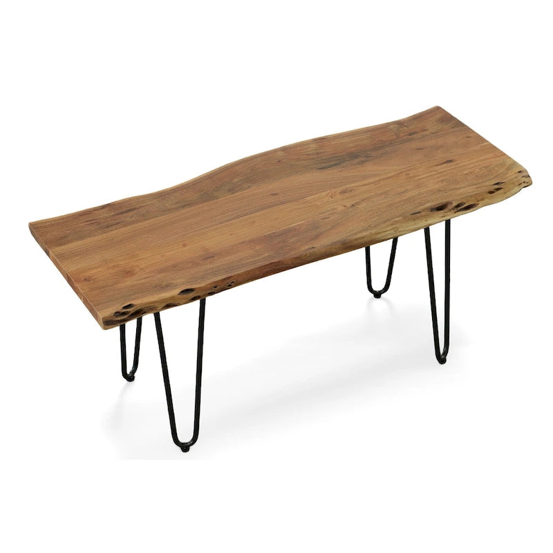 Carolina Living Seti Live Edge Couchtisch/Bank – Ulmenplatte – Goldfuß