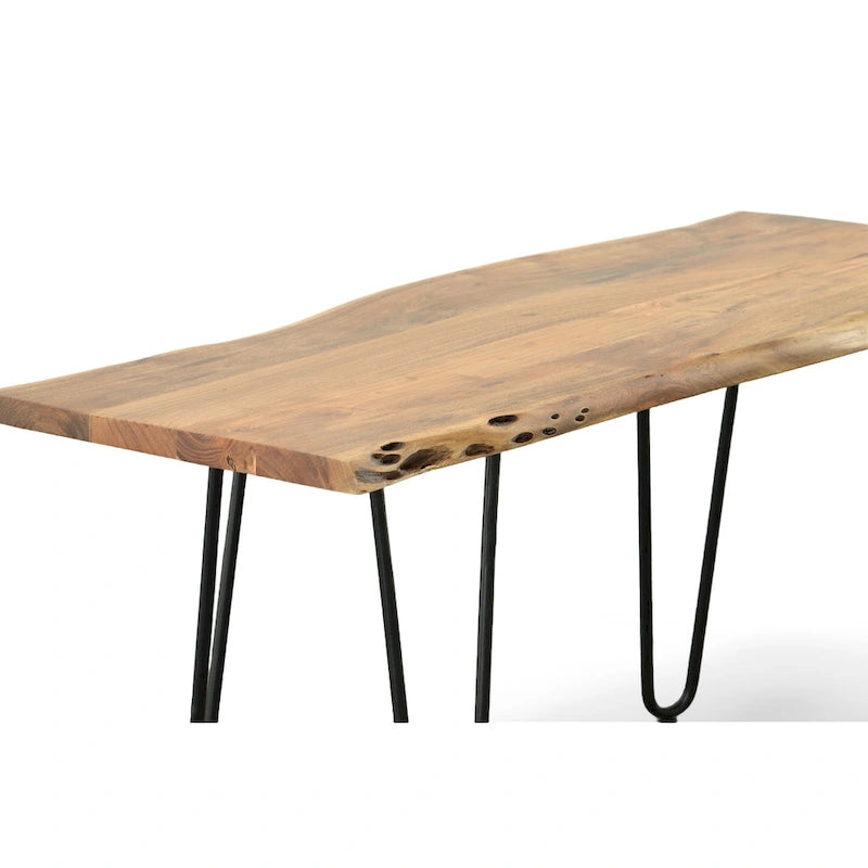 Carolina Living Seti Live Edge Couchtisch/Bank – Ulmenplatte – Goldfuß