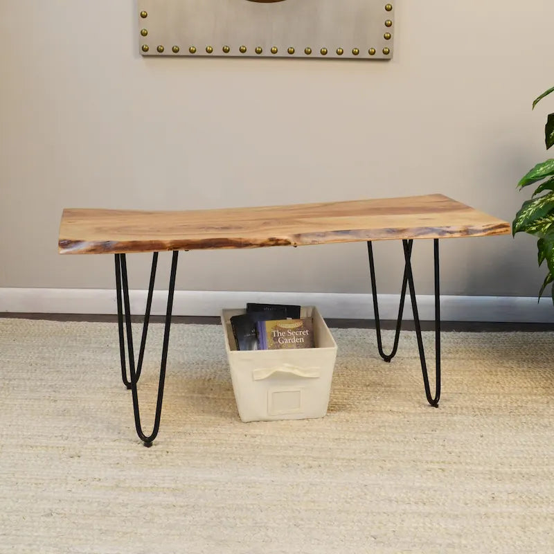 Carolina Living Seti Live Edge Couchtisch/Bank – Ulmenplatte – Goldfuß