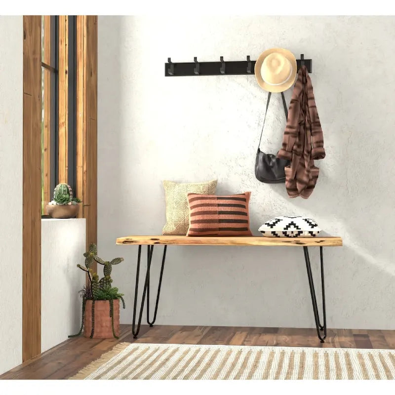 Carolina Living Seti Live Edge Couchtisch/Bank – Ulmenplatte – Goldfuß