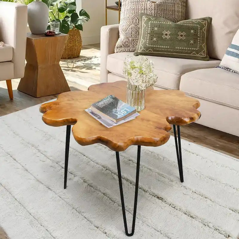 Greenage Live Edge Couchtisch mit 4 Platten und Haarnadelbeinen