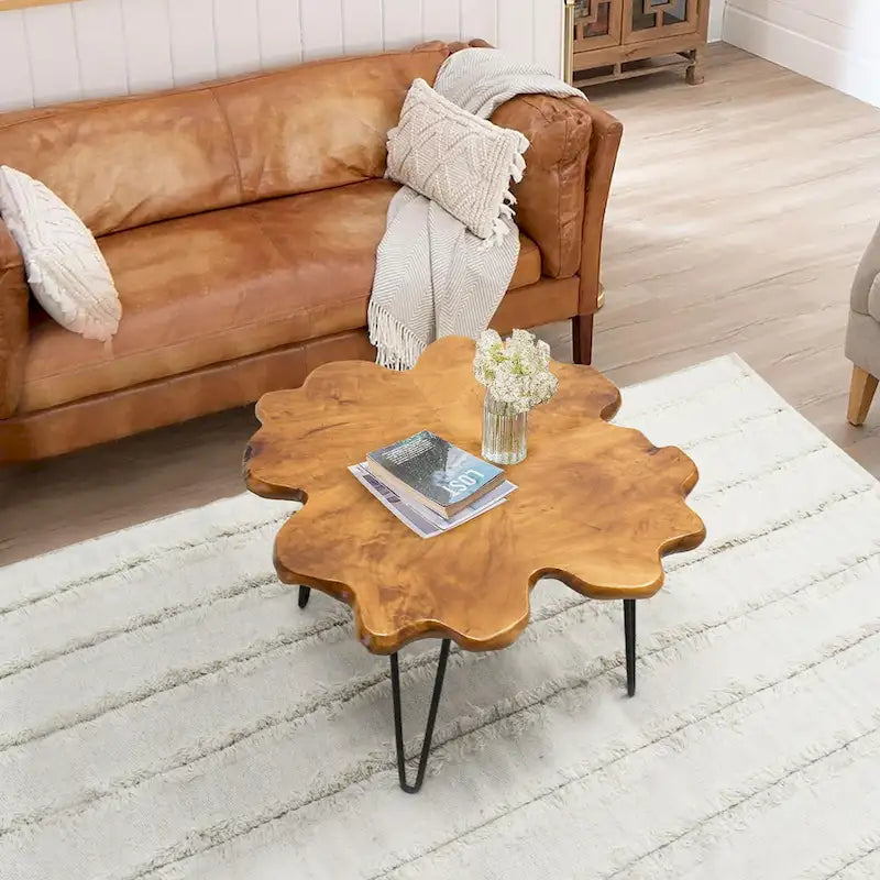 Greenage Live Edge Couchtisch mit 4 Platten und Haarnadelbeinen