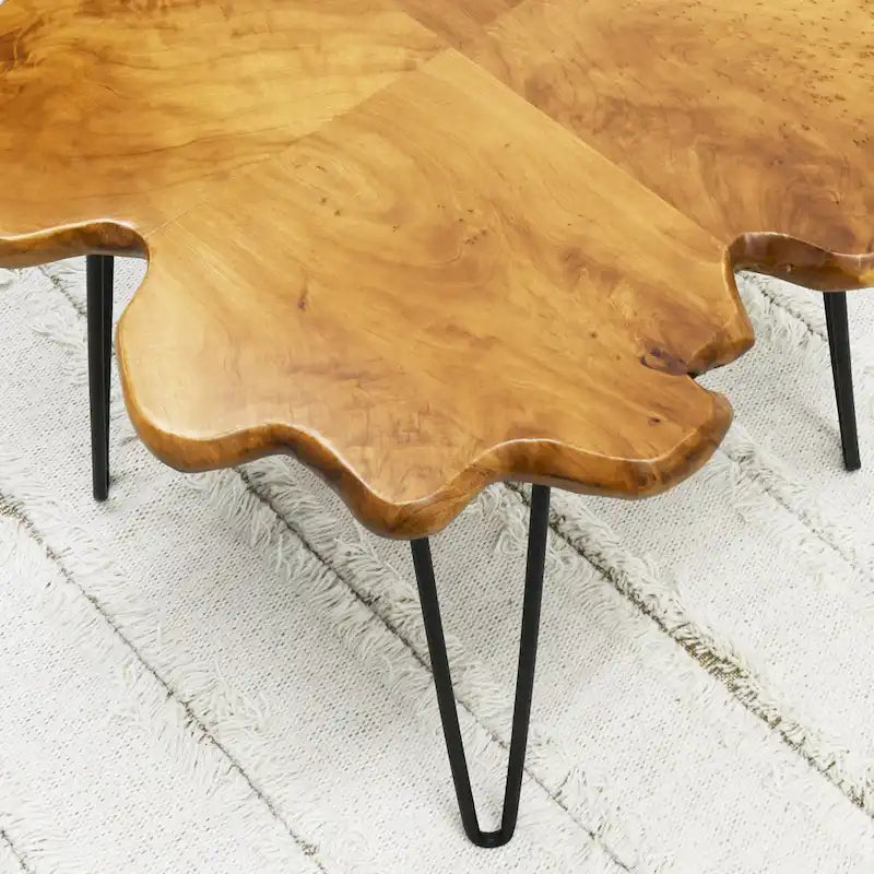 Greenage Live Edge Couchtisch mit 4 Platten und Haarnadelbeinen