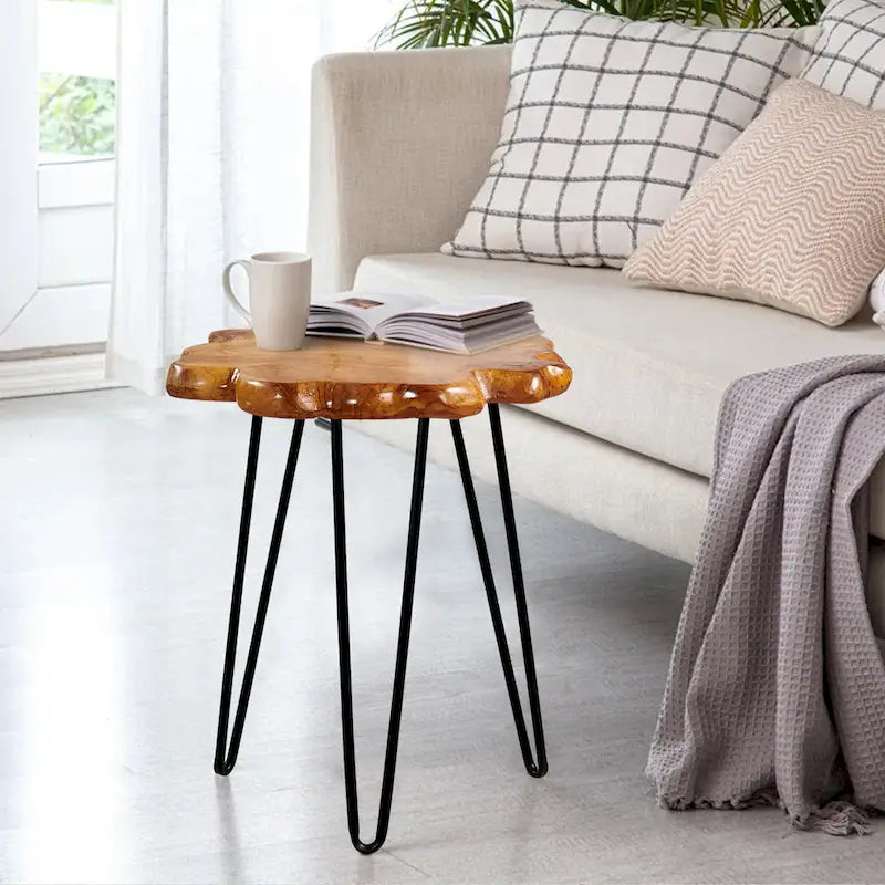 Greenage Live Edge Couchtisch mit 4 Platten und Haarnadelbeinen