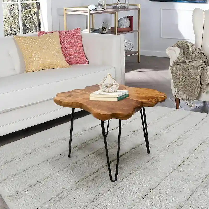 Greenage Live Edge Couchtisch mit 4 Platten und Haarnadelbeinen