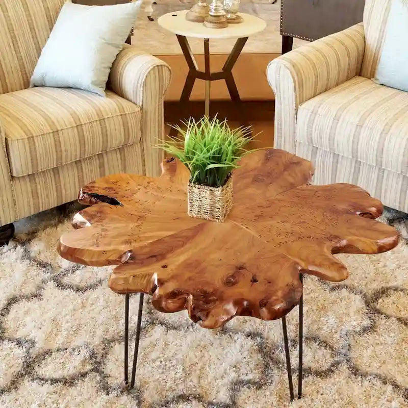 Greenage Live Edge Couchtisch mit 4 Platten und Haarnadelbeinen
