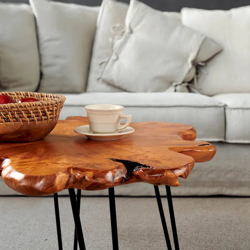 Greenage Live Edge Couchtisch mit 4 Platten und Haarnadelbeinen