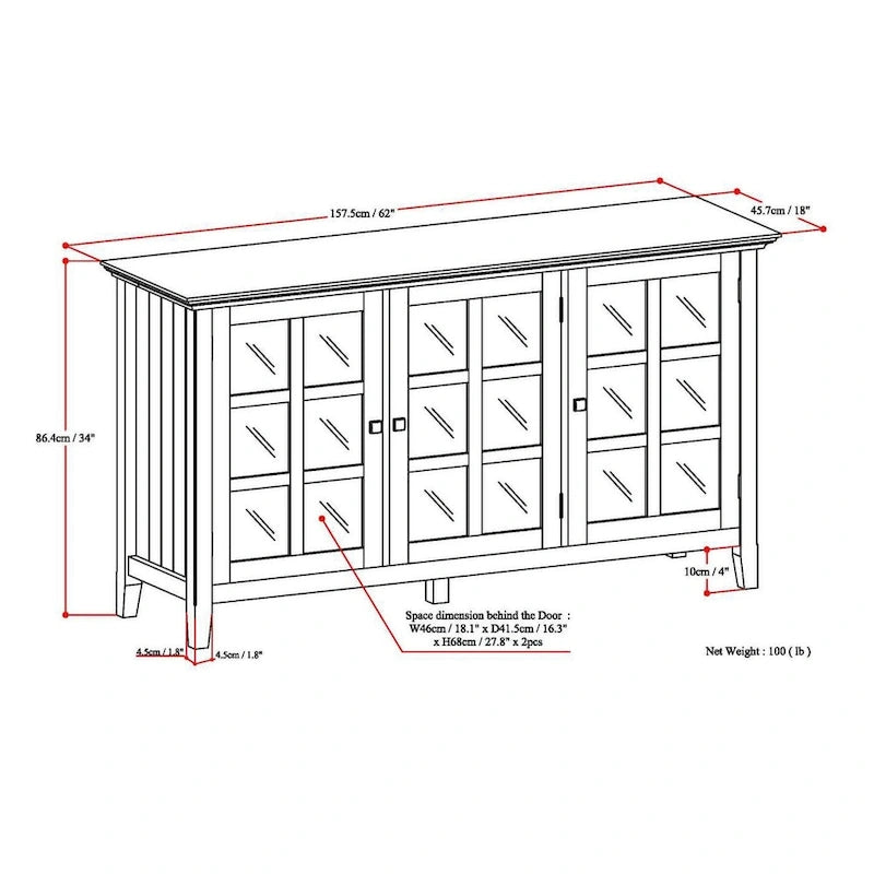 WYNDENHALL Normandy SIDEBOARD AUS MASSIVHOLZ, 62 Zoll breit, Übergangsstil, mit viel Stauraum – 62 B x 18 T x 34 H