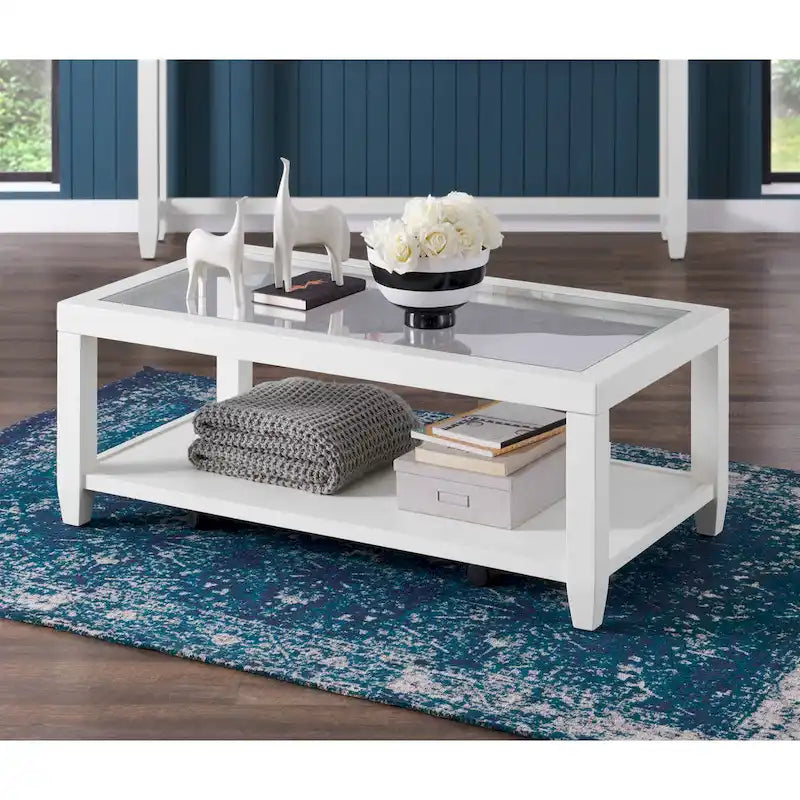 Cordero Couchtisch mit Holz- und Glasplatte, 122 cm breit, mit Ablagefach