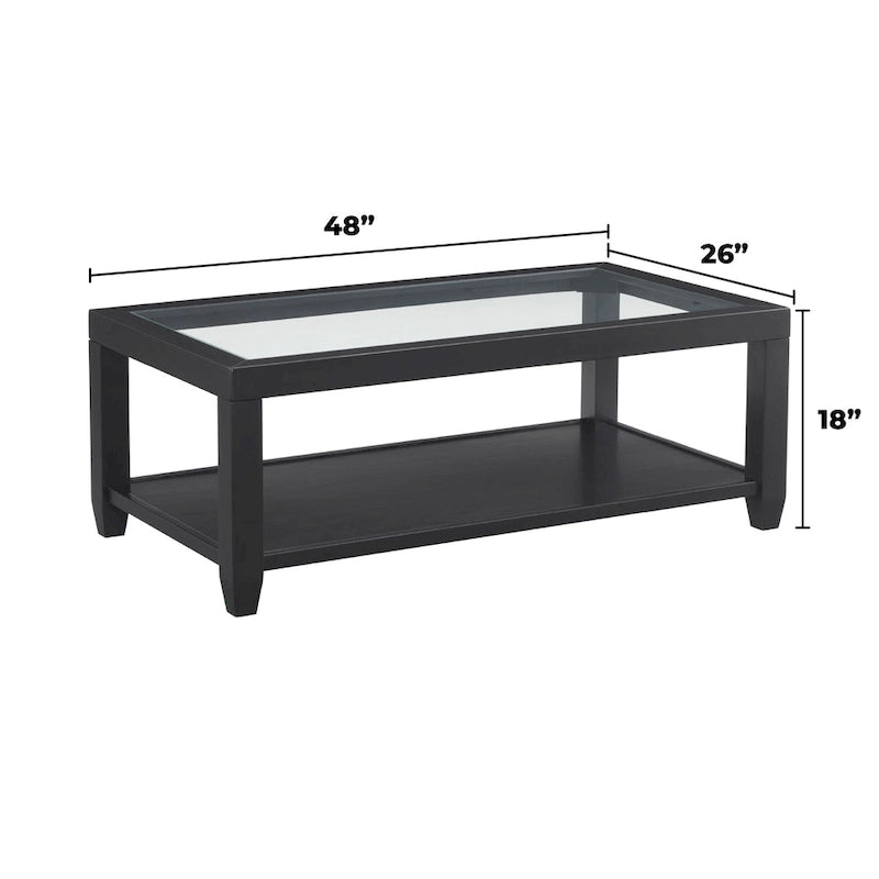 Cordero Couchtisch mit Holz- und Glasplatte, 122 cm breit, mit Ablagefach