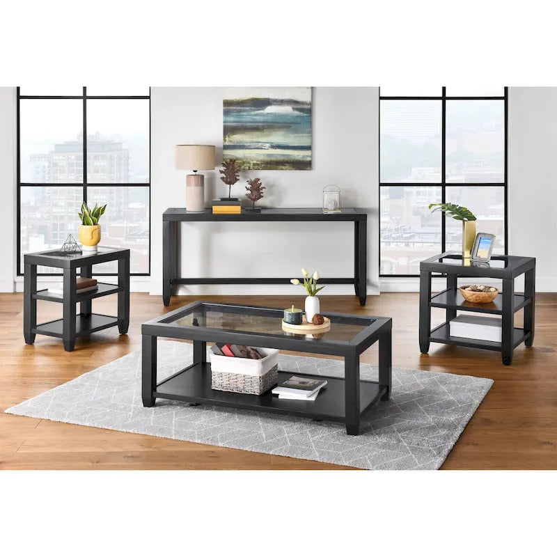 Cordero Couchtisch mit Holz- und Glasplatte, 122 cm breit, mit Ablagefach