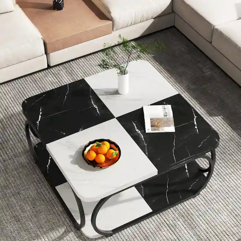 Quadratischer 2-stöckiger Couchtisch mit Ablagefach, 39 Zoll niedriger Couchtisch im Landhausstil aus Holz für modernes Wohnzimmer