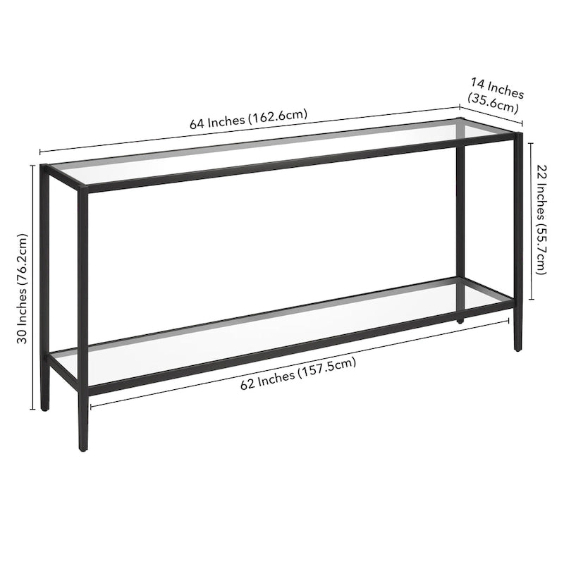 Hera 64 breiter rechteckiger Konsolentisch mit Glasablage - 64 breit