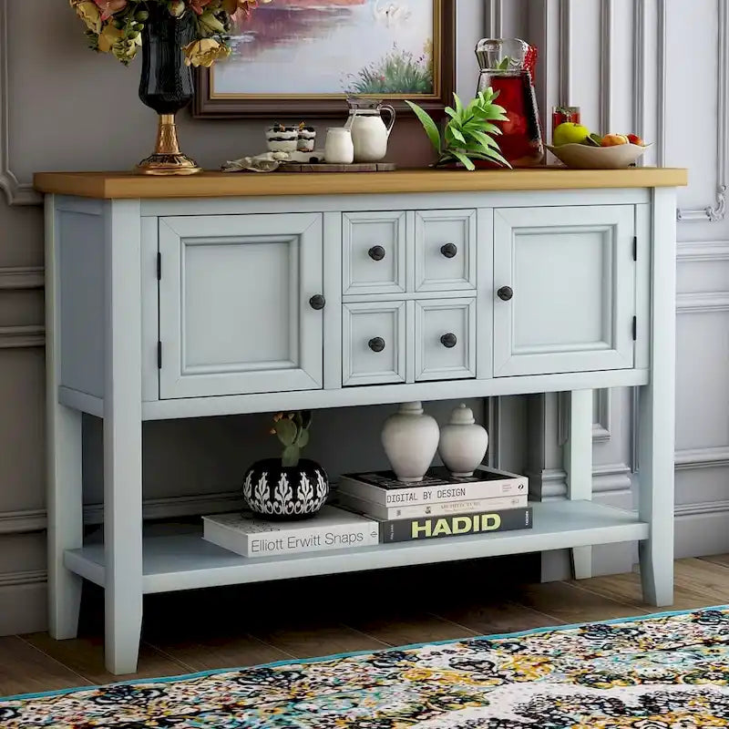 Buffet-Anrichte im Retro-Stil, Holzkonsolentisch mit Ablage unten, einfache Montage, für Wohnzimmer, Küche, Flur