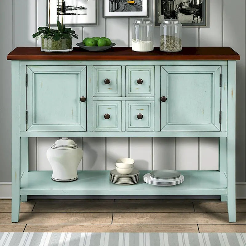 Buffet-Anrichte im Retro-Stil, Holzkonsolentisch mit Ablage unten, einfache Montage, für Wohnzimmer, Küche, Flur