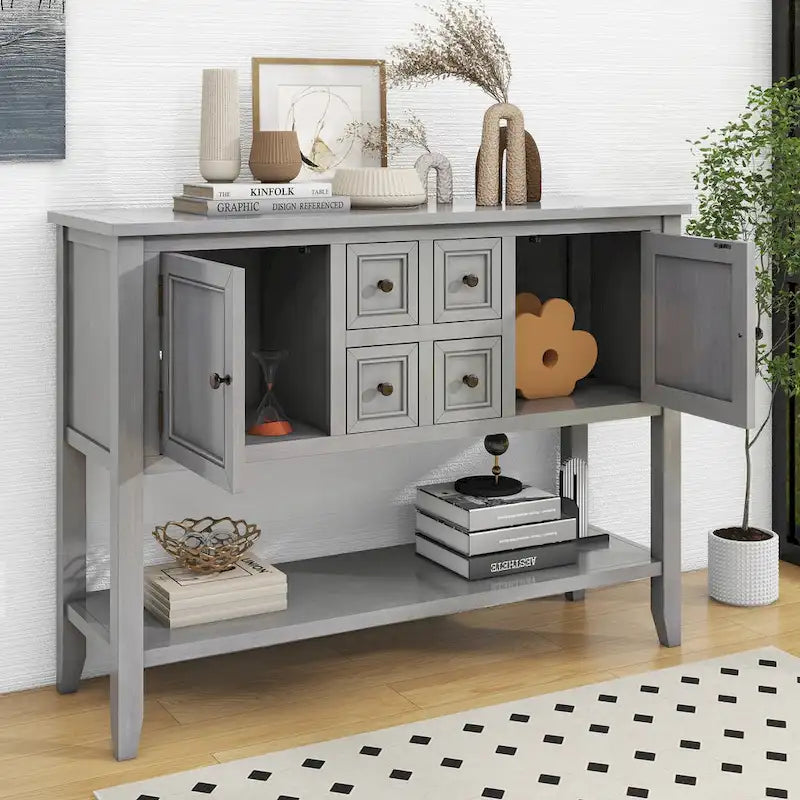 Buffet-Anrichte im Retro-Stil, Holzkonsolentisch mit Ablage unten, einfache Montage, für Wohnzimmer, Küche, Flur
