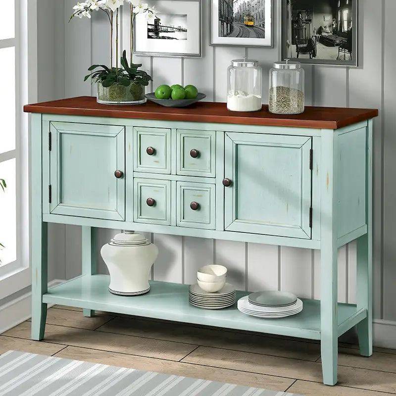 Buffet-Anrichte im Retro-Stil, Holzkonsolentisch mit Ablage unten, einfache Montage, für Wohnzimmer, Küche, Flur