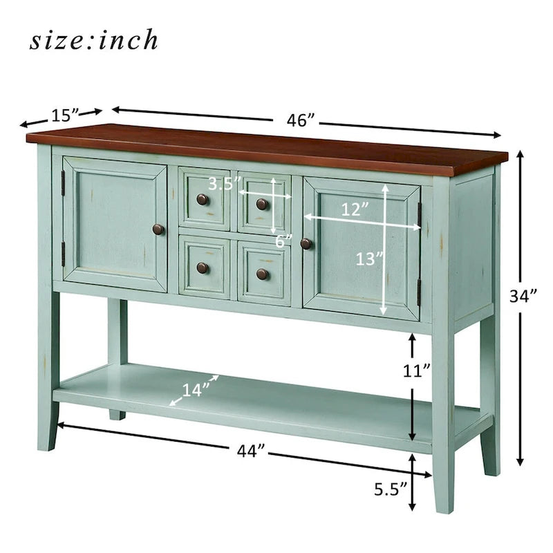 Buffet-Anrichte im Retro-Stil, Holzkonsolentisch mit Ablage unten, einfache Montage, für Wohnzimmer, Küche, Flur