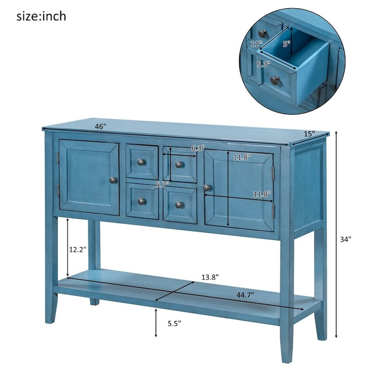 Buffet-Anrichte im Retro-Stil, Holzkonsolentisch mit Ablage unten, einfache Montage, für Wohnzimmer, Küche, Flur