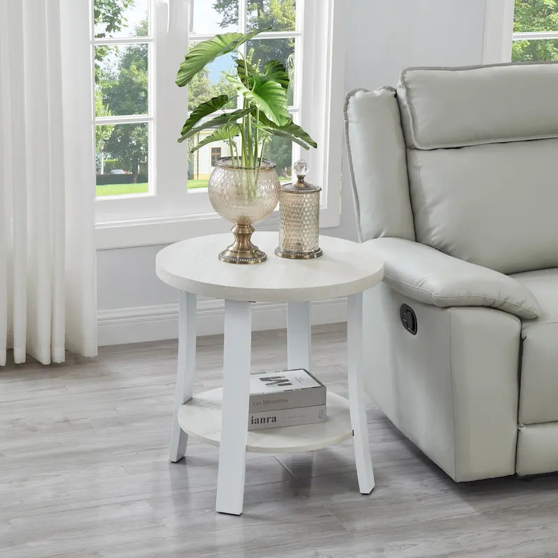 Roundhill Furniture Anze Zeitgenössischer runder Holz-Beistelltisch mit Ablage